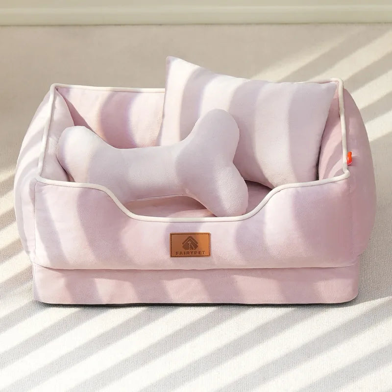 Lit pour animaux en velours doux avec coussin et bordure
