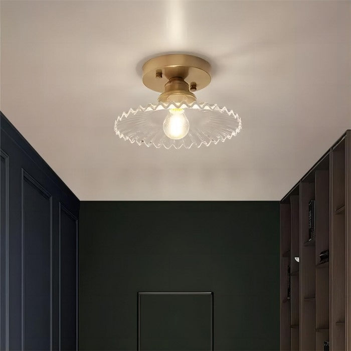Lampe de plafond vintage en verre à pétales nervurés - Verte ou Transparente
