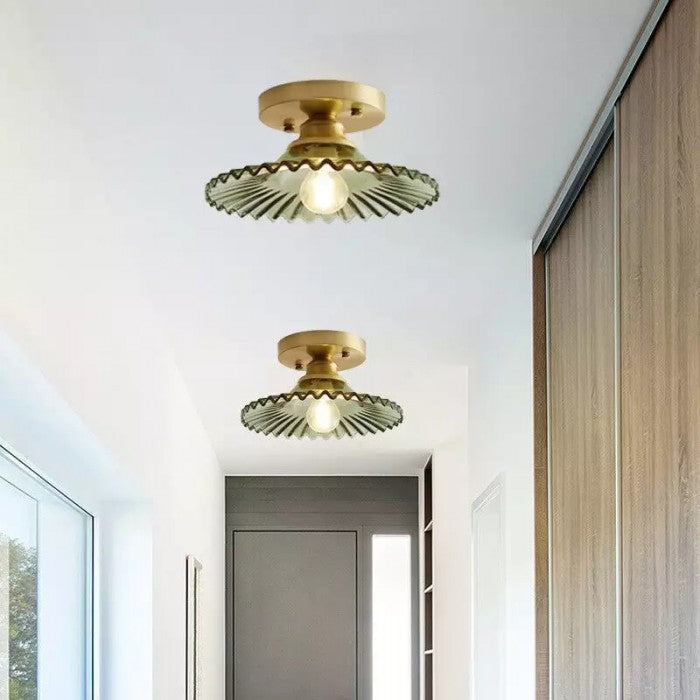 Lampe de plafond vintage en verre à pétales nervurés - Verte ou Transparente