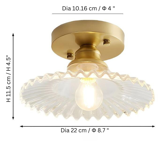 Lampe de plafond vintage en verre à pétales nervurés - Verte ou Transparente
