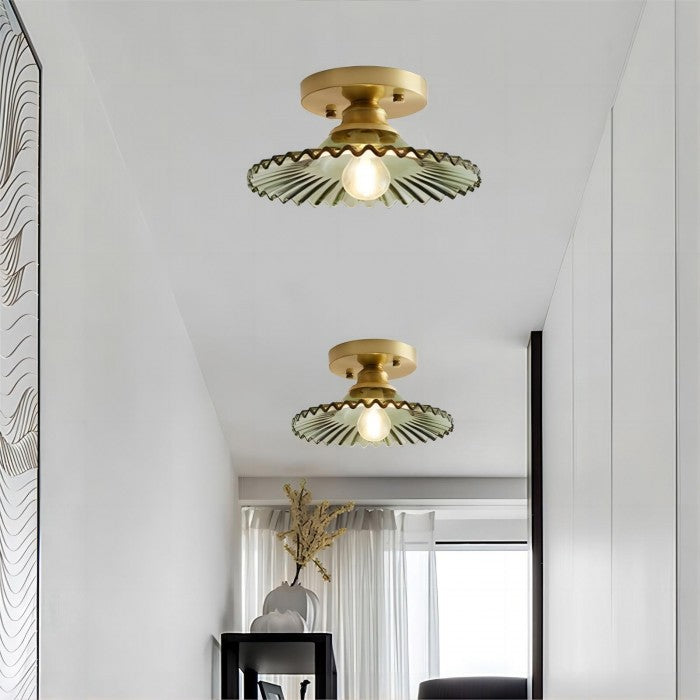 Lampe de plafond vintage en verre à pétales nervurés - Verte ou Transparente