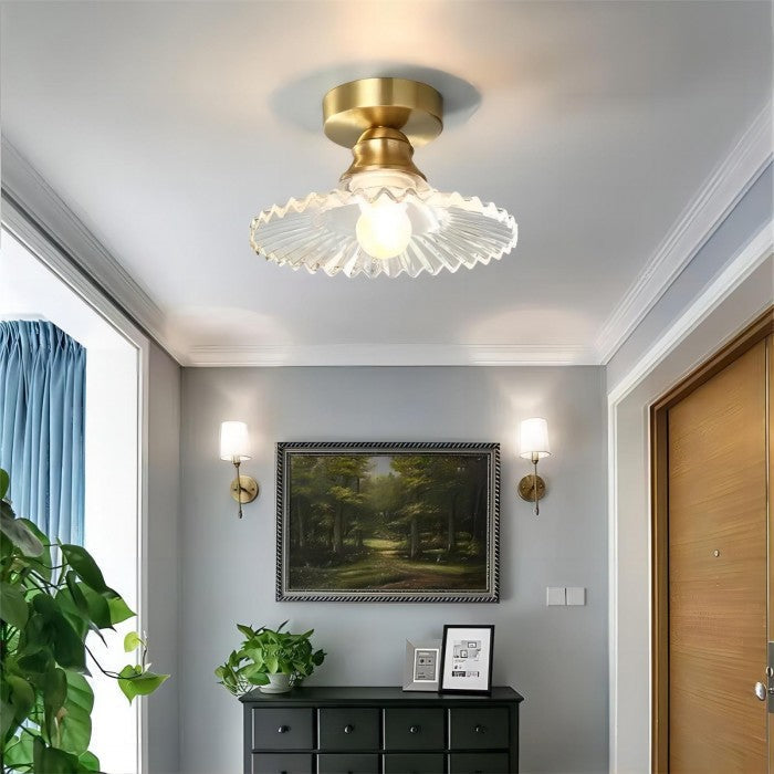 Lampe de plafond vintage en verre à pétales nervurés - Verte ou Transparente
