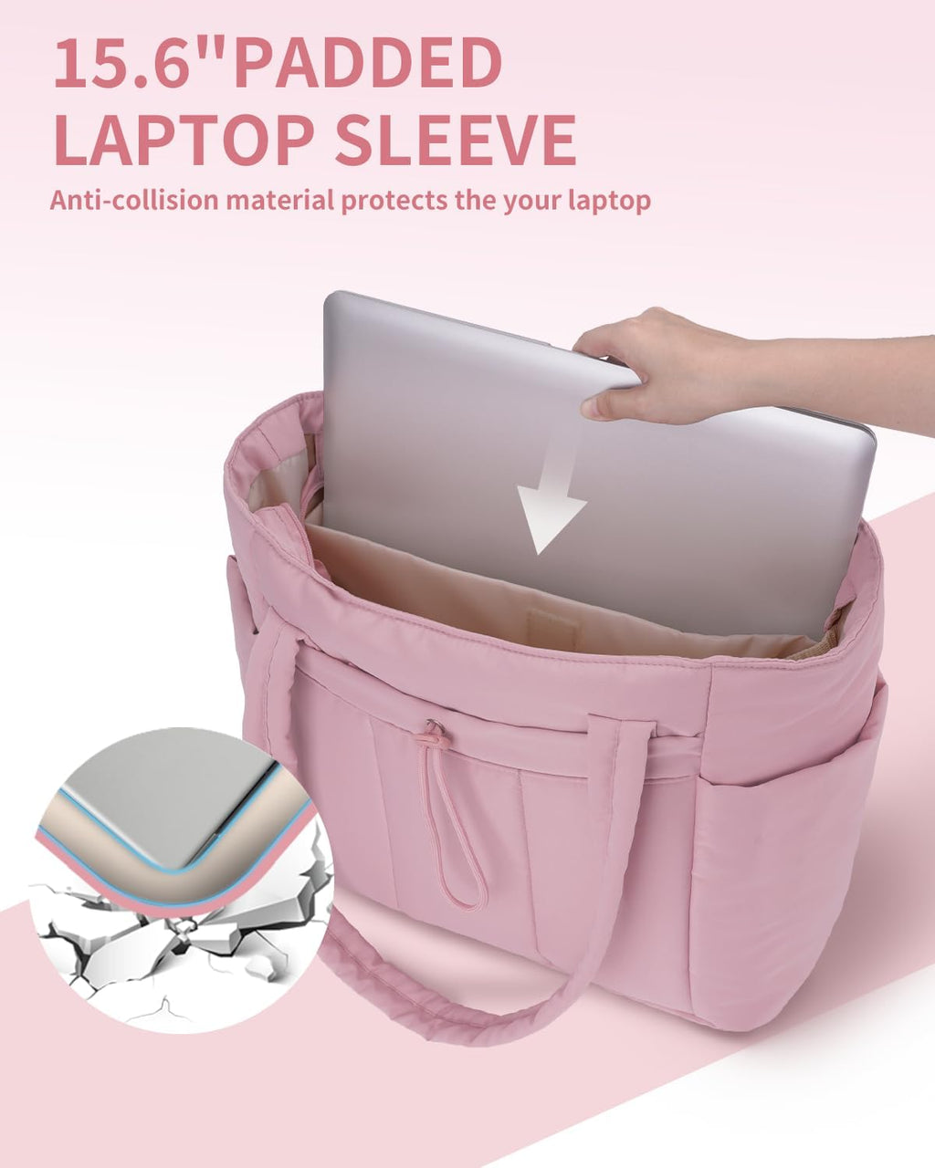 Sac Puffer matelassé avec porte-gobelet et poche pour ordinateur portable, idéal pour le voyage et le travail
