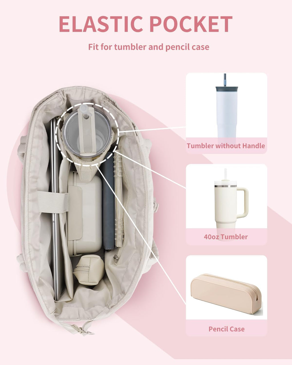 Sac Puffer matelassé avec porte-gobelet et poche pour ordinateur portable, idéal pour le voyage et le travail