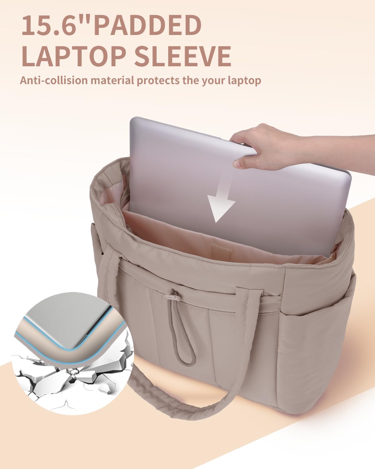 Sac Puffer matelassé avec porte-gobelet et poche pour ordinateur portable, idéal pour le voyage et le travail