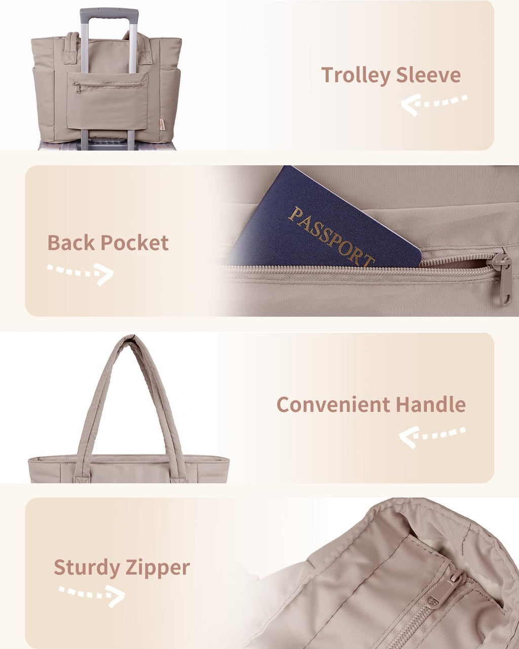 Sac Puffer matelassé avec porte-gobelet et poche pour ordinateur portable, idéal pour le voyage et le travail