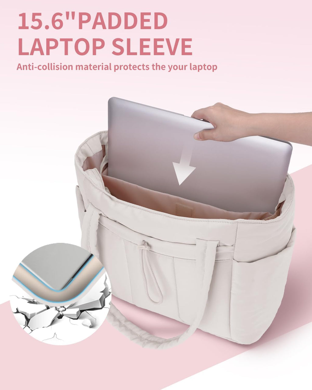 Sac Puffer matelassé avec porte-gobelet et poche pour ordinateur portable, idéal pour le voyage et le travail