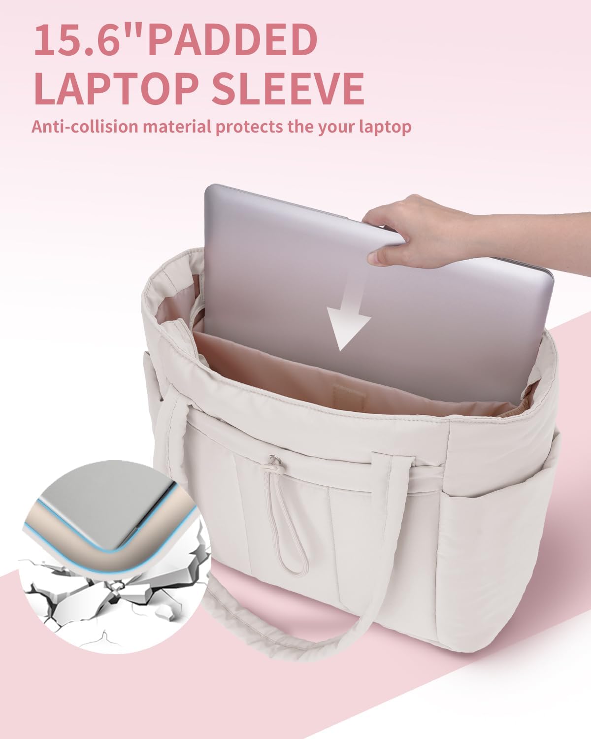 Sac Puffer matelassé avec porte-gobelet et poche pour ordinateur portable, idéal pour le voyage et le travail