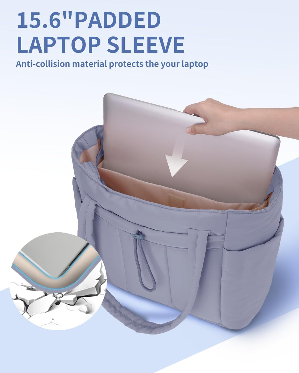 Sac Puffer matelassé avec porte-gobelet et poche pour ordinateur portable, idéal pour le voyage et le travail