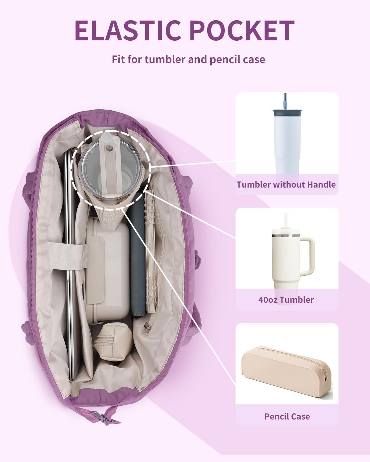 Sac Puffer matelassé avec porte-gobelet et poche pour ordinateur portable, idéal pour le voyage et le travail