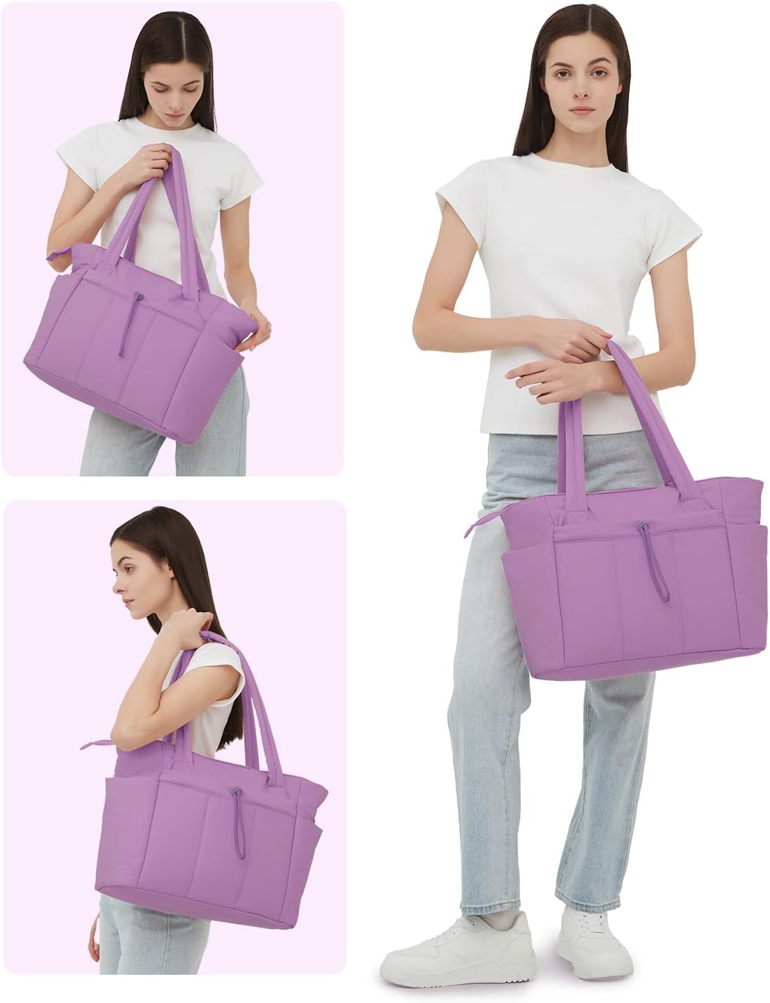 Sac Puffer matelassé avec porte-gobelet et poche pour ordinateur portable, idéal pour le voyage et le travail