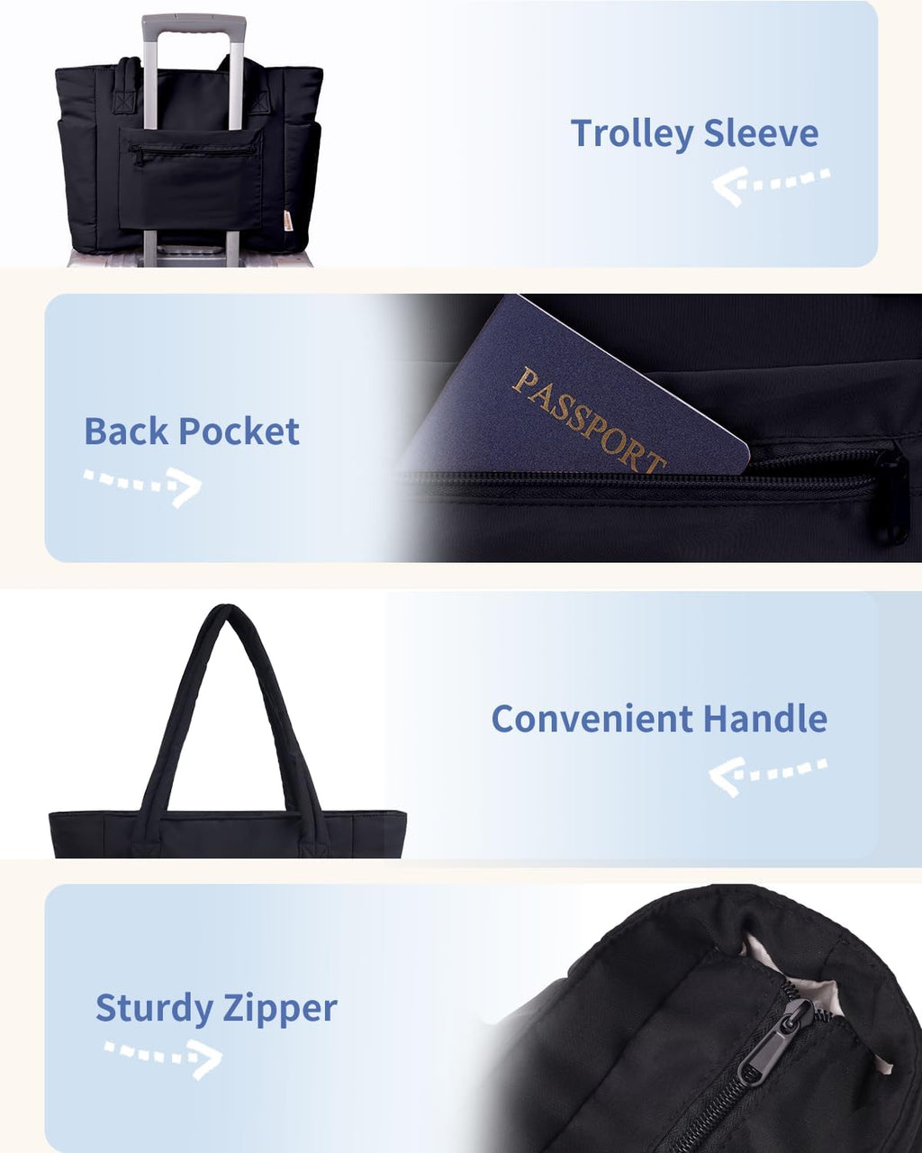 Sac Puffer matelassé avec porte-gobelet et poche pour ordinateur portable, idéal pour le voyage et le travail