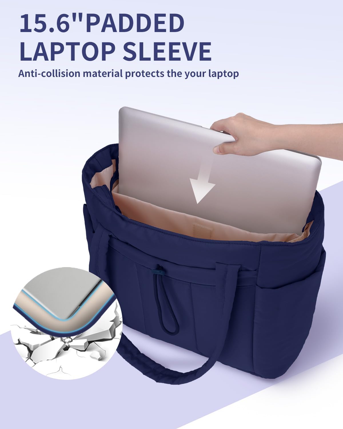 Sac Puffer matelassé avec porte-gobelet et poche pour ordinateur portable, idéal pour le voyage et le travail