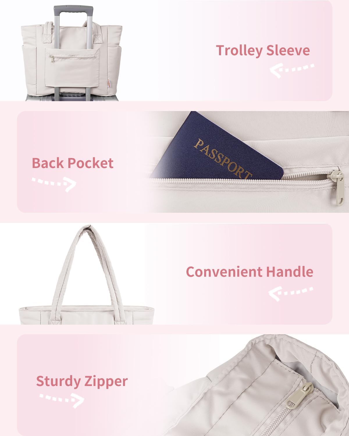 Sac Puffer matelassé avec porte-gobelet et poche pour ordinateur portable, idéal pour le voyage et le travail