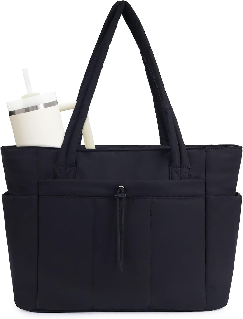 Sac Puffer Matelassé avec Porte-Gobelet et Housse pour Ordinateur Portable pour Voyage et Travail