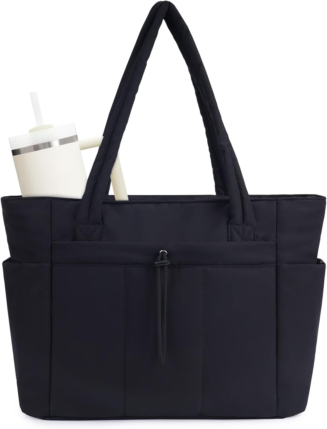 Sac Puffer Matelassé avec Porte-Gobelet et Housse pour Ordinateur Portable pour Voyage et Travail