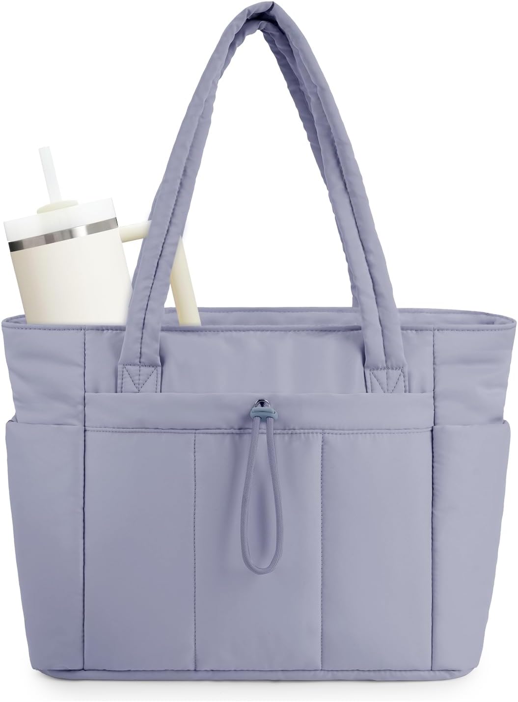 Sac Puffer Matelassé avec Porte-Gobelet et Housse pour Ordinateur Portable pour Voyage et Travail