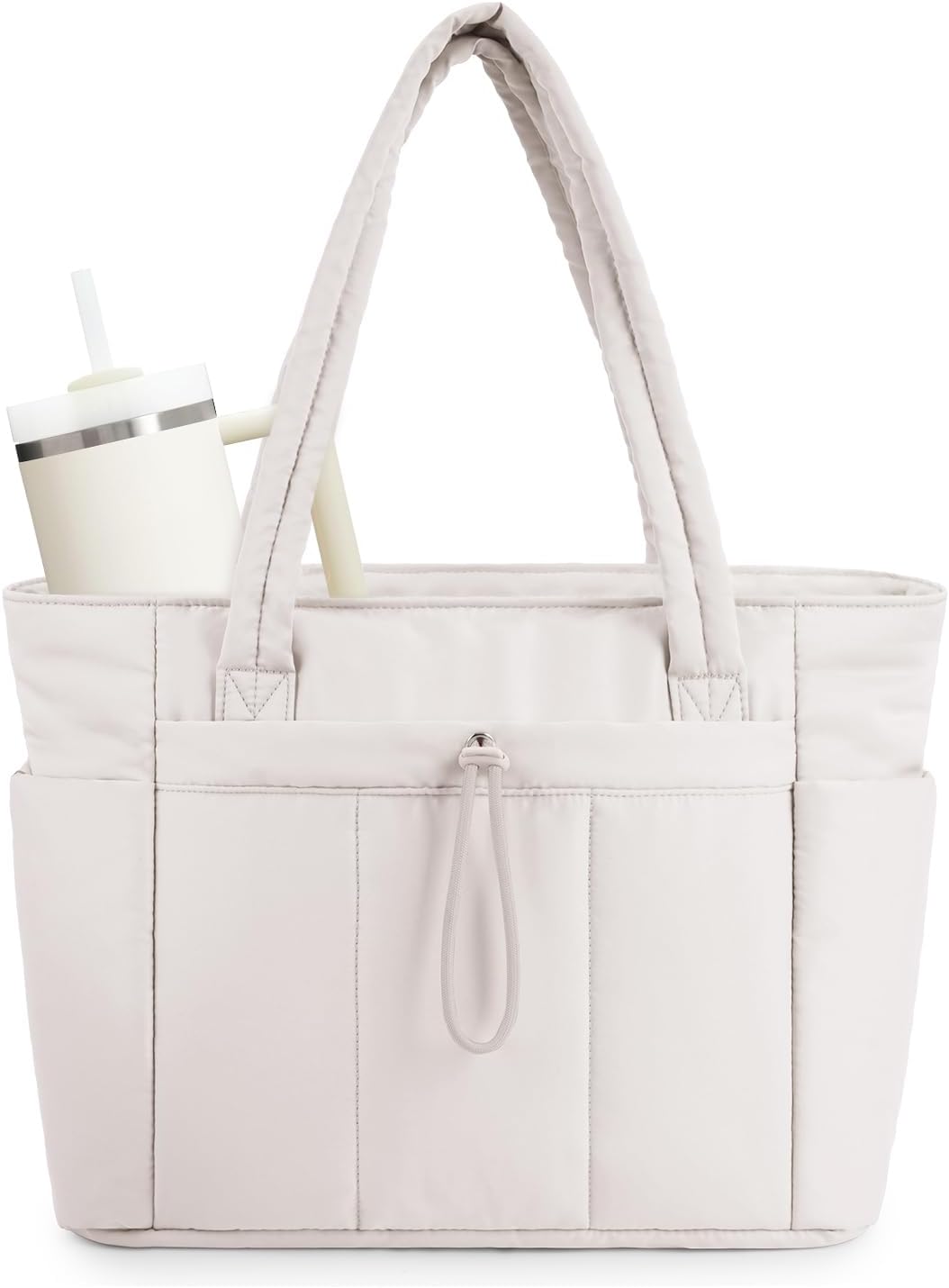 Sac Puffer Matelassé avec Porte-Gobelet et Housse pour Ordinateur Portable pour Voyage et Travail