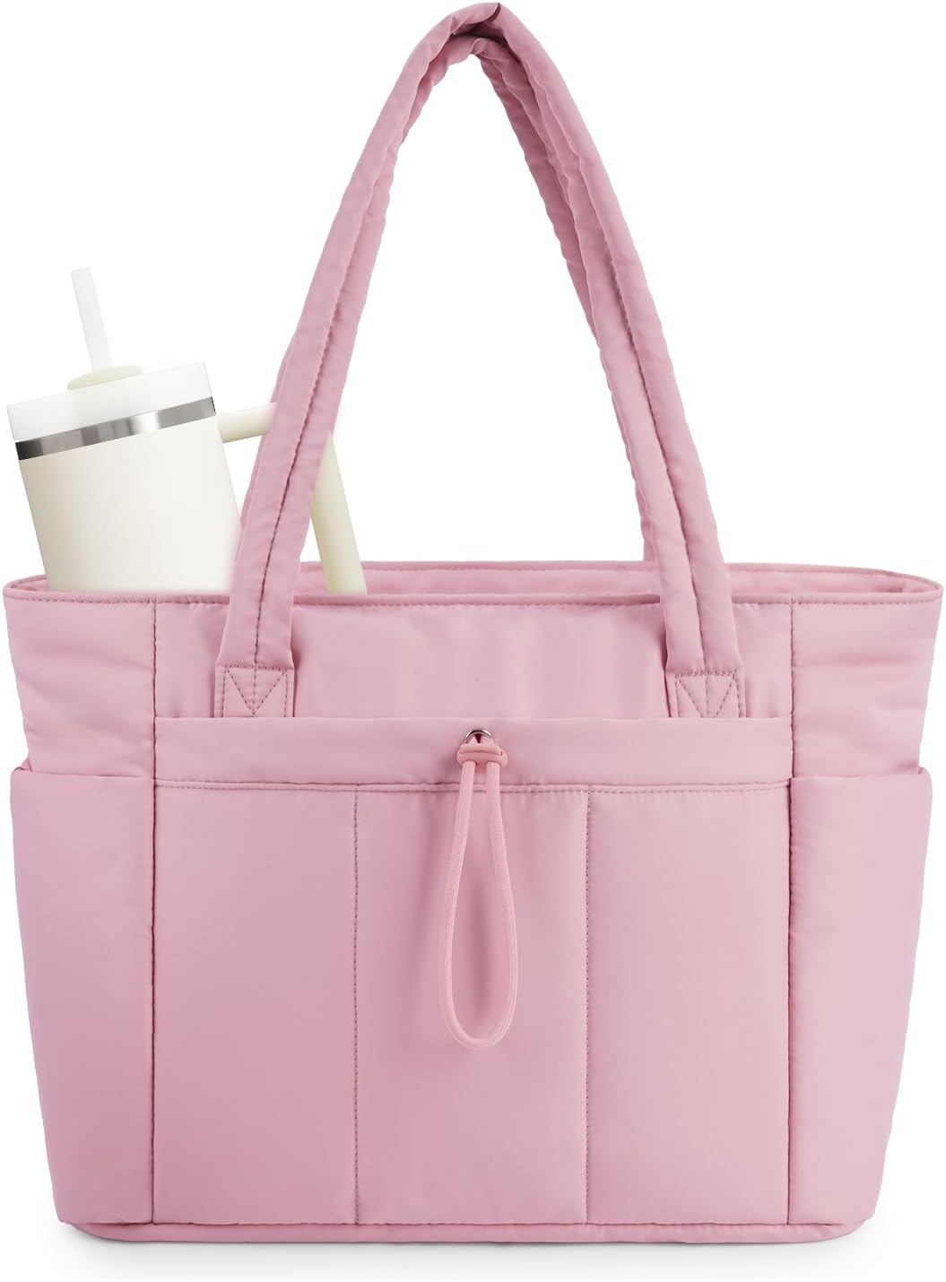 Sac Puffer Matelassé avec Porte-Gobelet et Housse pour Ordinateur Portable pour Voyage et Travail