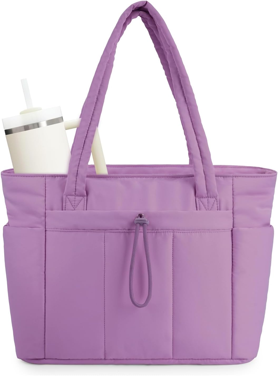 Sac Puffer Matelassé avec Porte-Gobelet et Housse pour Ordinateur Portable pour Voyage et Travail