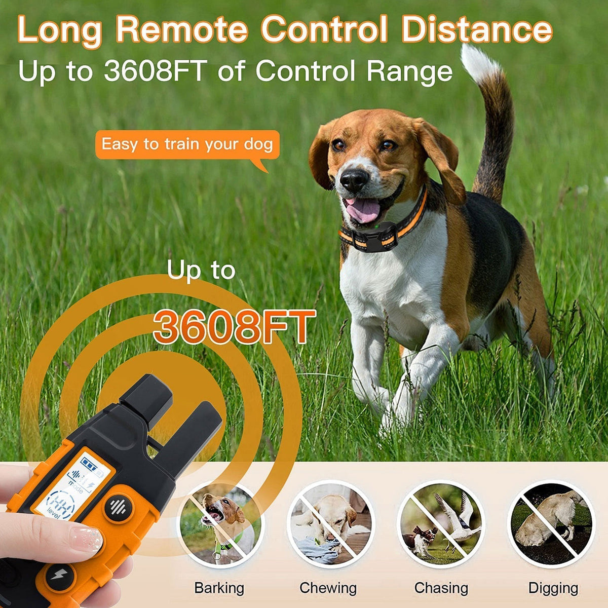Collier de Dressage Électronique Étanche pour Chien avec Télécommande de 3300Ft