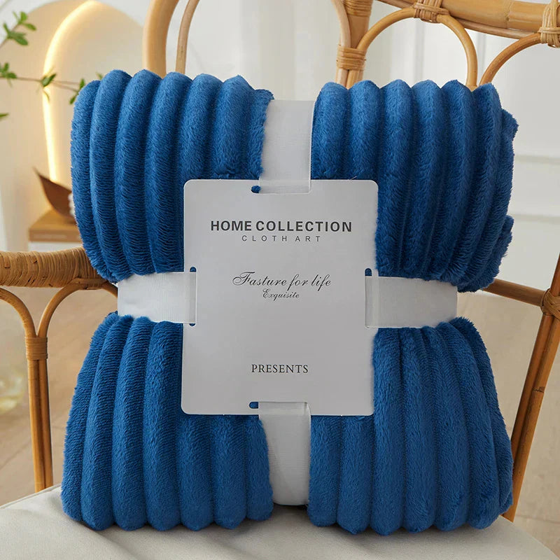 Couverture en Flanelle Polaire Rayée Large - CozyStripe