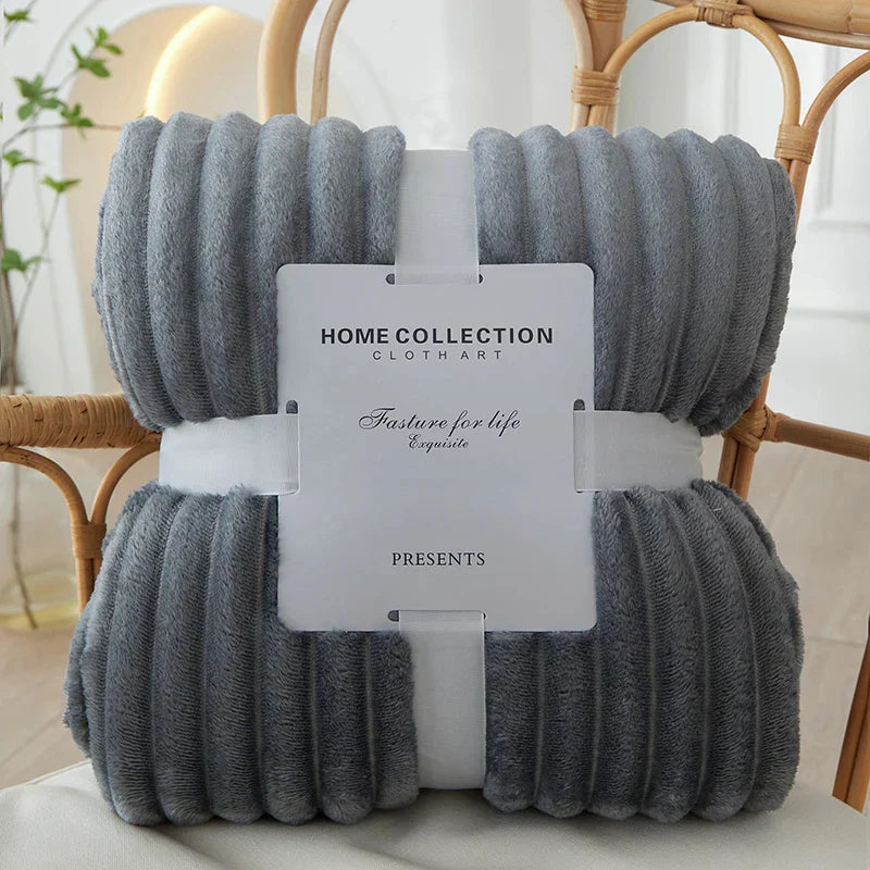 Couverture en Flanelle Polaire Rayée Large - CozyStripe