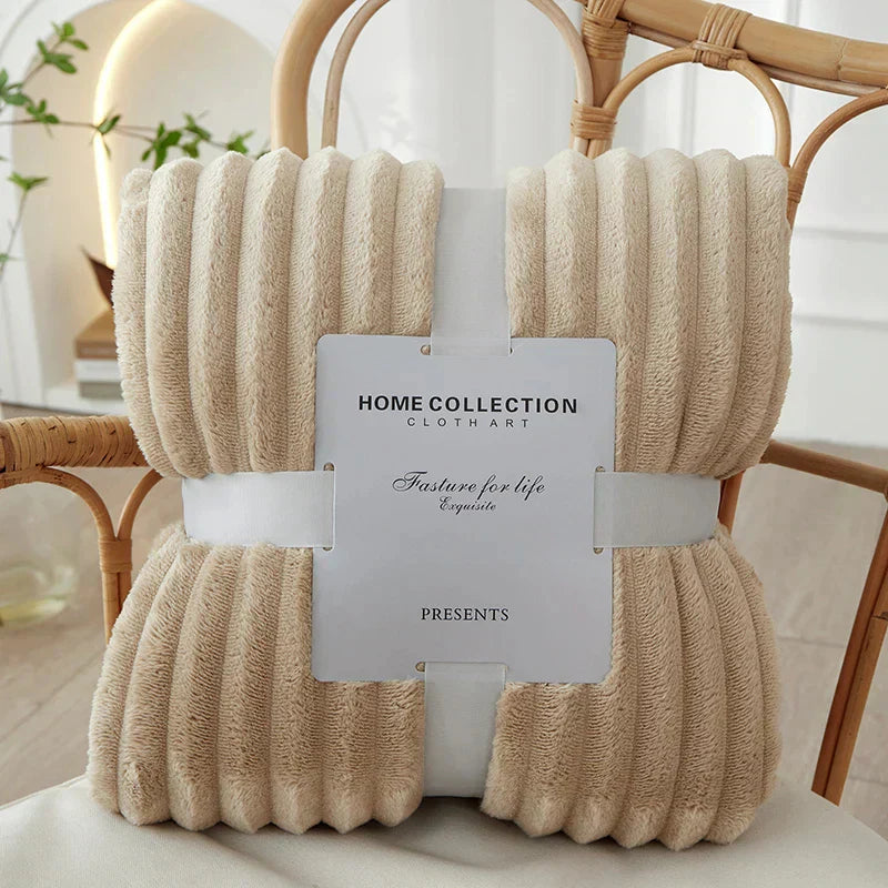 Couverture en Flanelle Polaire Rayée Large - CozyStripe