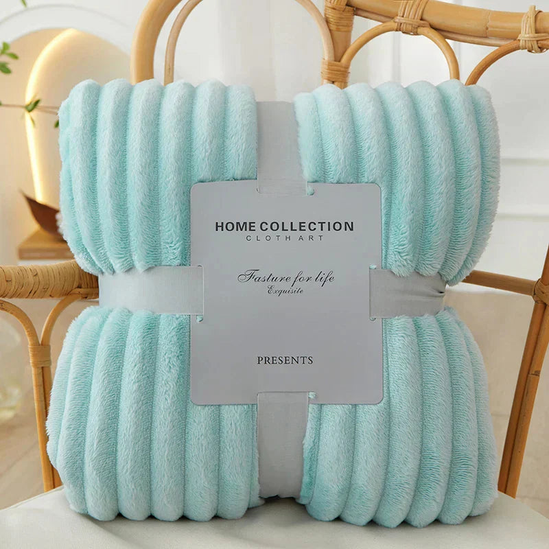 Couverture en Flanelle Polaire Rayée Large - CozyStripe
