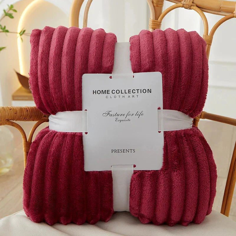 Couverture en Flanelle Polaire Rayée Large - CozyStripe