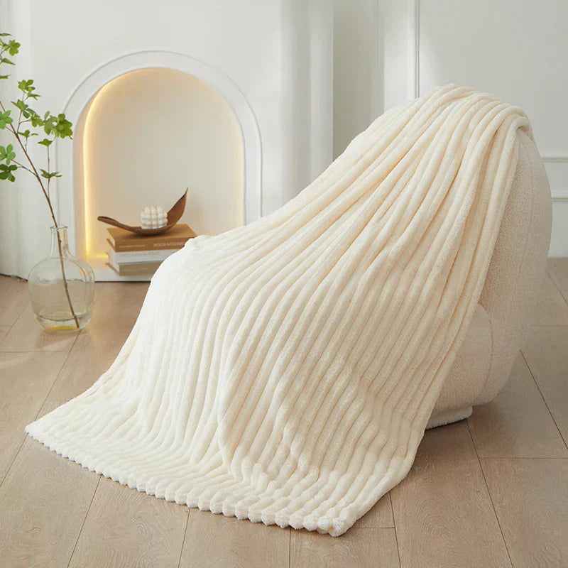 Couverture en Flanelle Polaire Rayée Large - CozyStripe