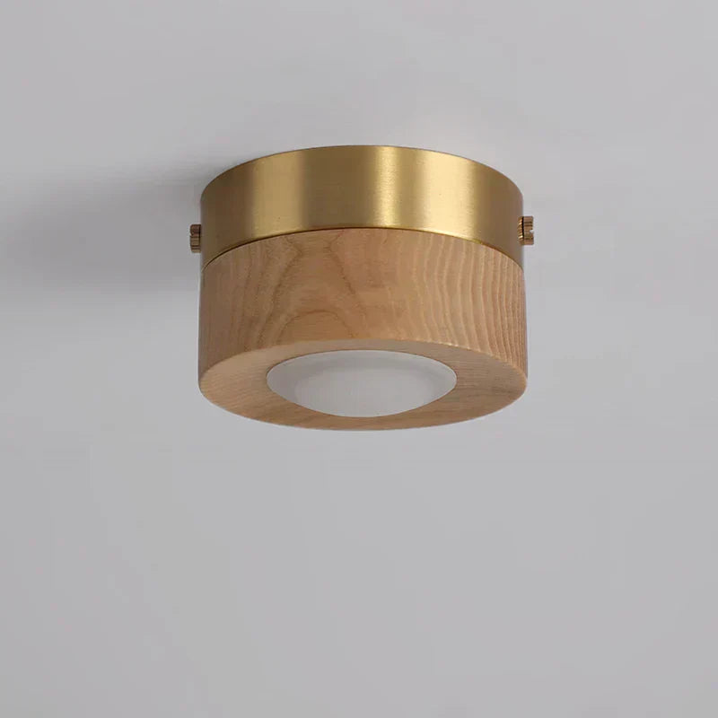Lampe de Plafond LED en Bois avec Finition Noyer et Design Rond Minimaliste