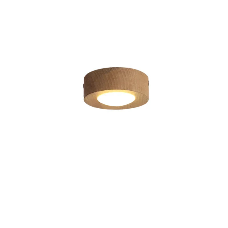 Lampe de Plafond LED en Bois avec Finition Noyer et Design Rond Minimaliste