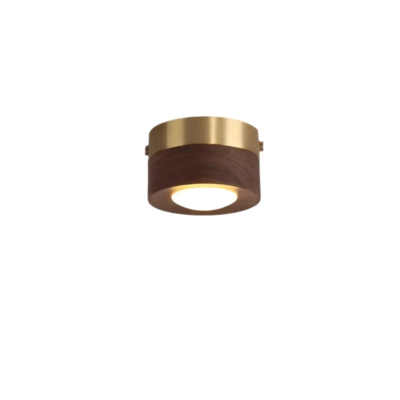 Lampe de Plafond LED en Bois avec Finition Noyer et Design Rond Minimaliste