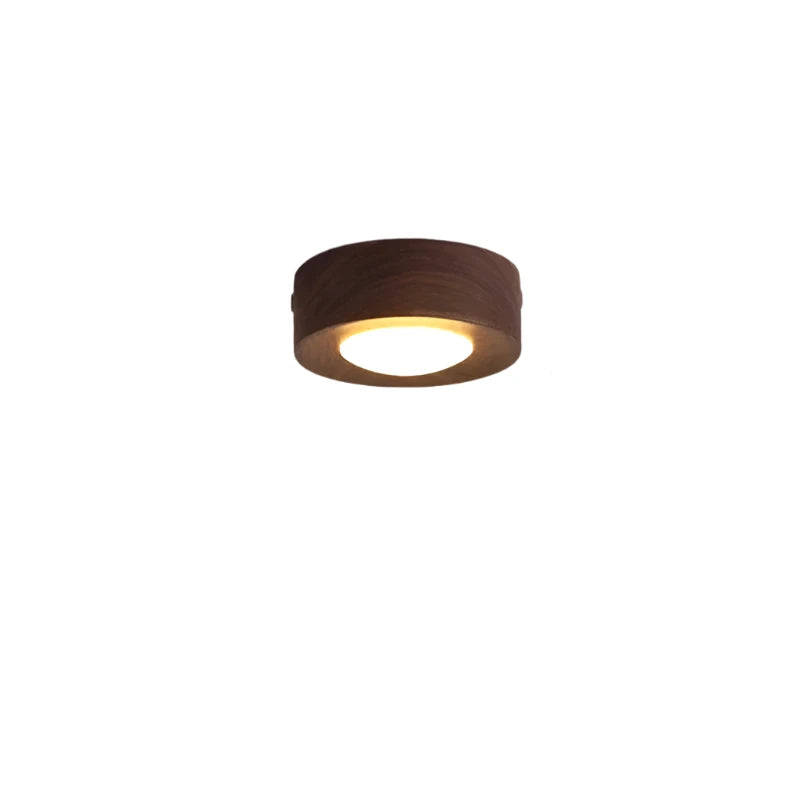 Lampe de Plafond LED en Bois avec Finition Noyer et Design Rond Minimaliste