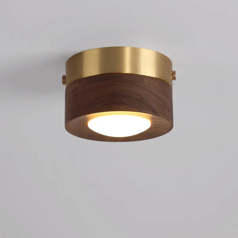 Lampe de Plafond LED en Bois avec Finition Noyer et Design Rond Minimaliste