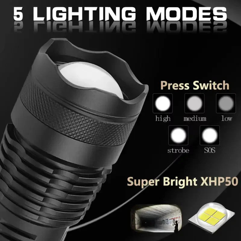 XH-P50 Lampe de Poche 90000 Lumens
