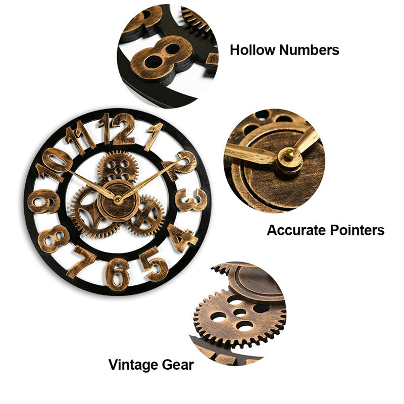 Horloge murale au style rétro-industriel | Horloge murale décorative en bois