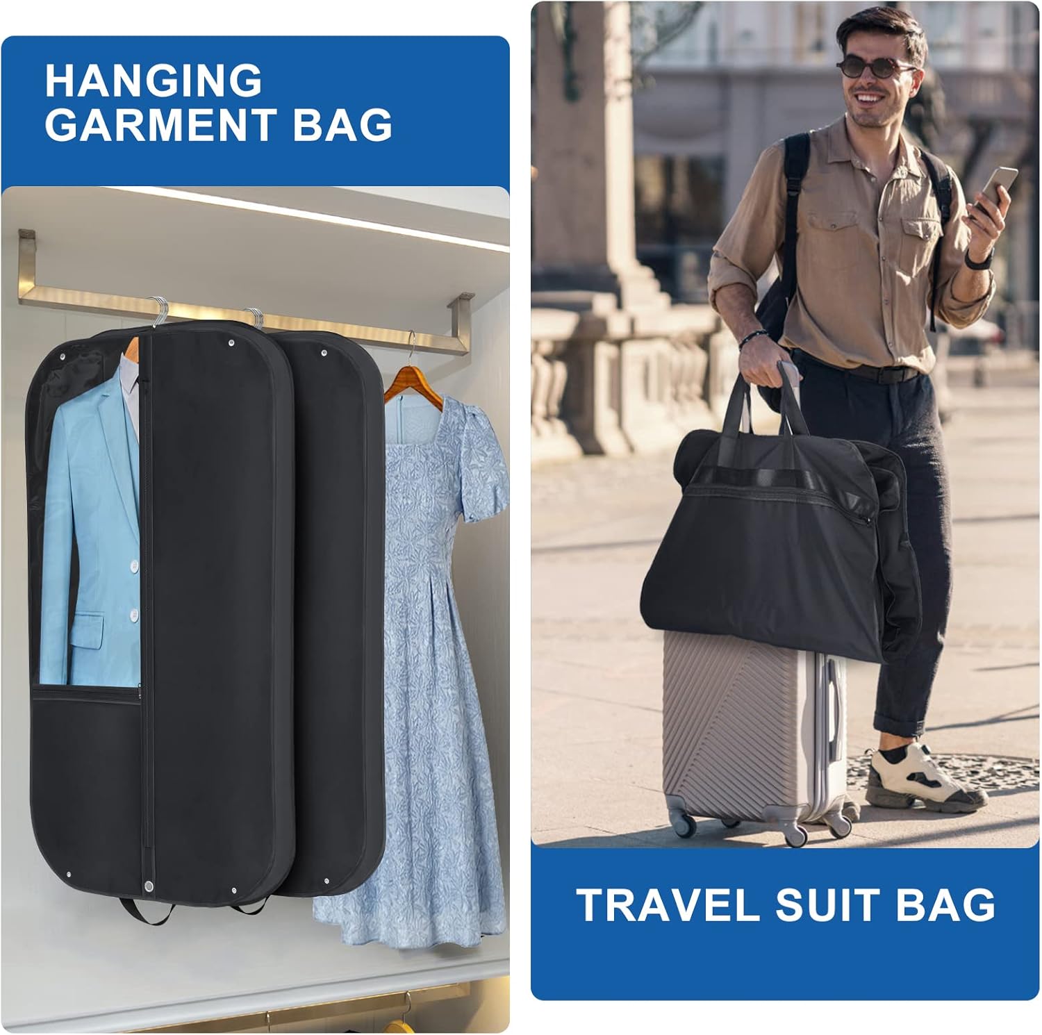 Sac à vêtements Oxford imperméable – Housse de costume avec soufflet et poches (2 pièces)