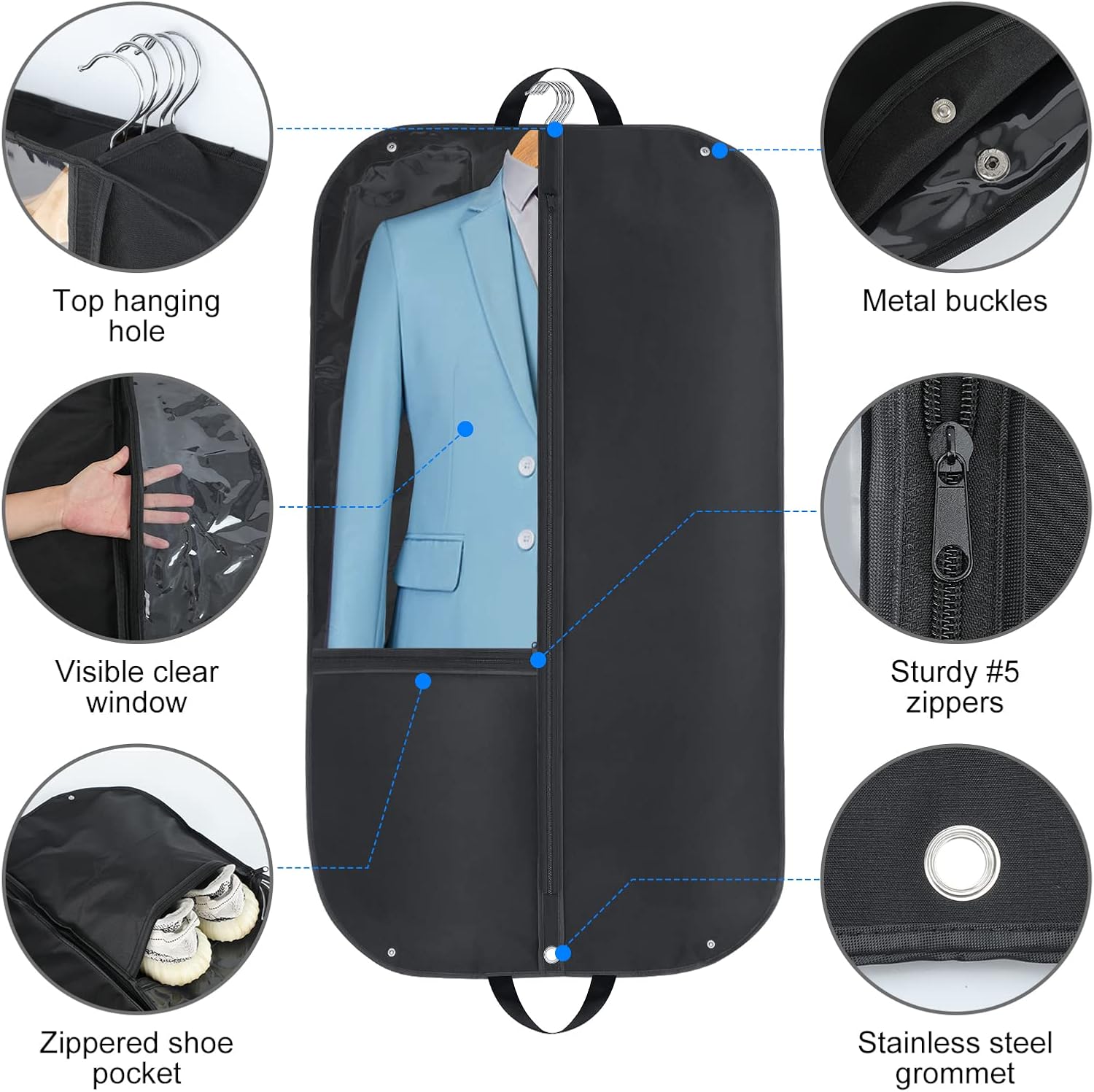 Sac à vêtements Oxford imperméable – Housse de costume avec soufflet et poches (2 pièces)