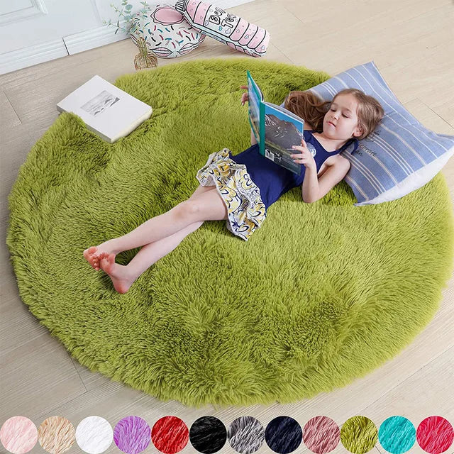 Tapis Rond Doux en Peluche - Accessoire de Maison Confortable