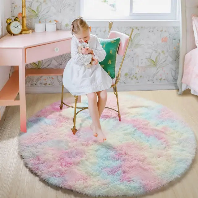 Tapis Rond Doux en Peluche - Accessoire de Maison Confortable