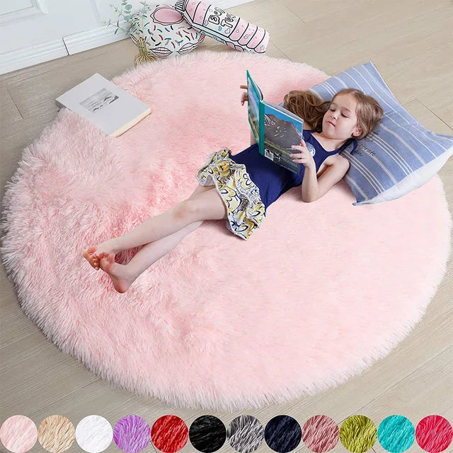 Tapis Rond Doux en Peluche - Accessoire de Maison Confortable