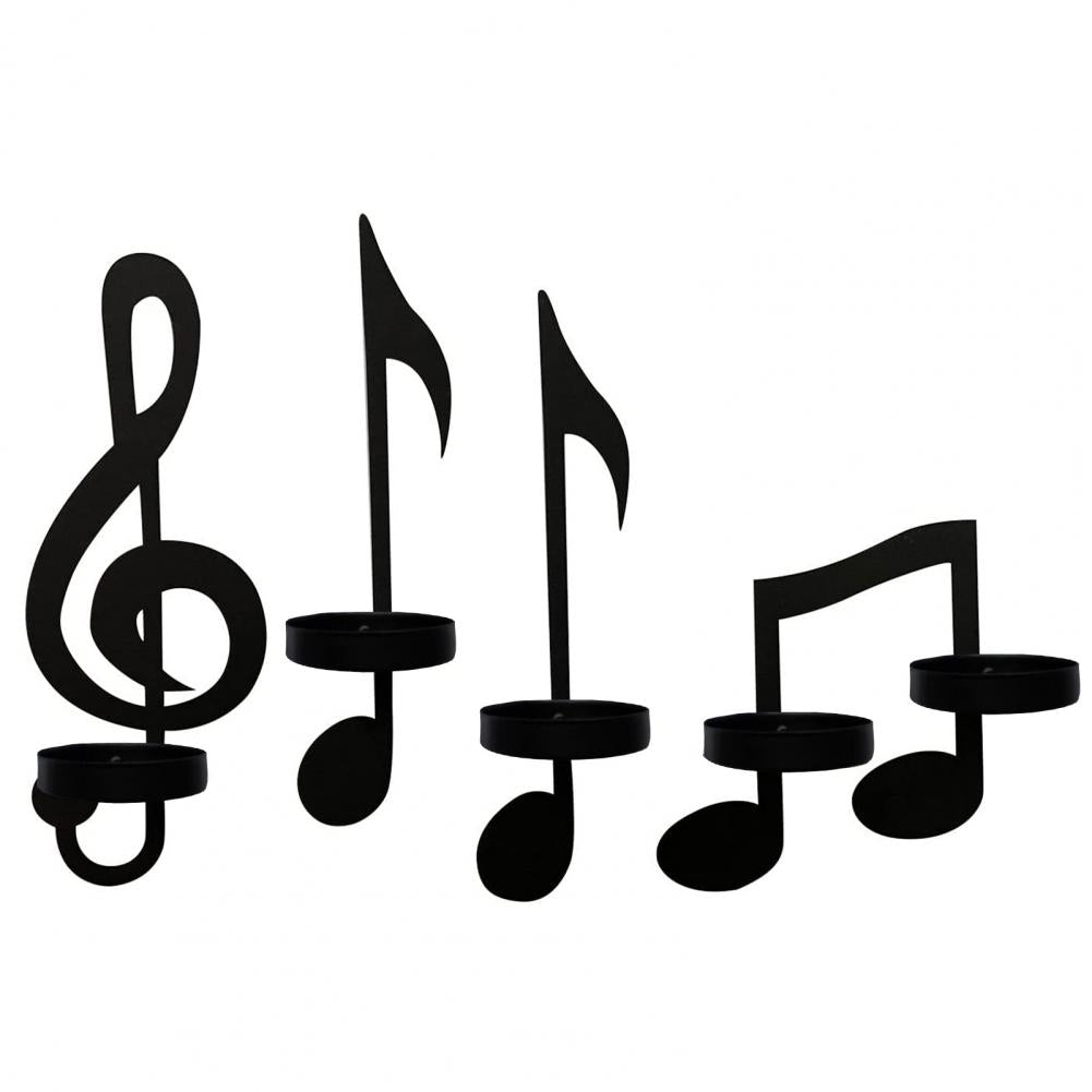 MusicCandle - Support de bougie mural en notes de musique noires