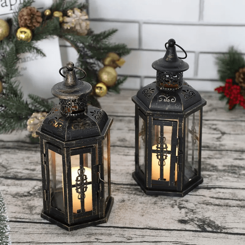 Porte-bougie Scandinave - Lanterne en Fer Noir Vintage