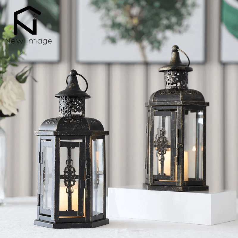 Porte-bougie Scandinave - Lanterne en Fer Noir Vintage