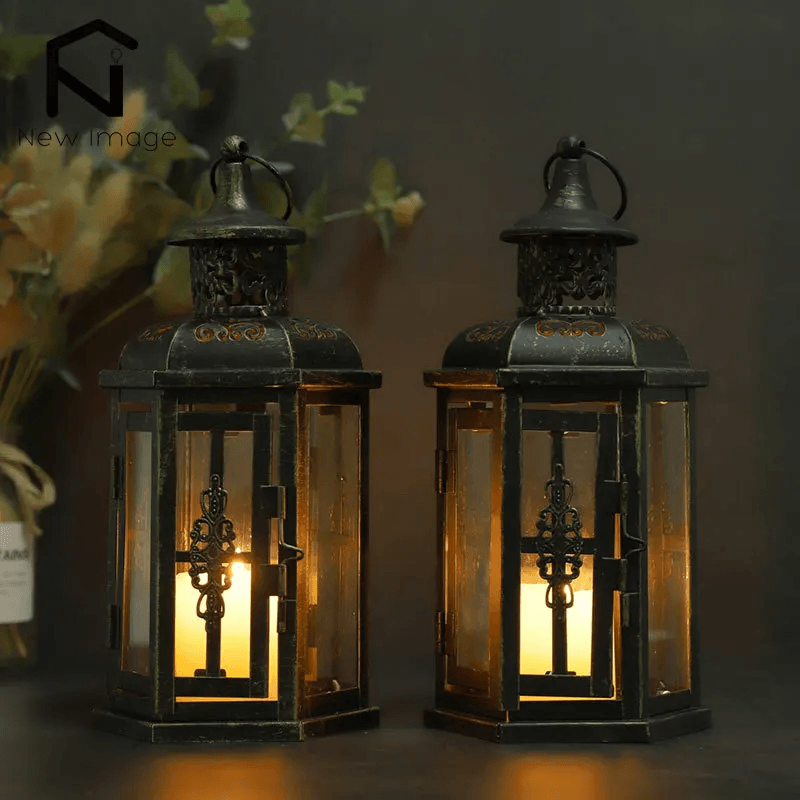 Porte-bougie Scandinave - Lanterne en Fer Noir Vintage